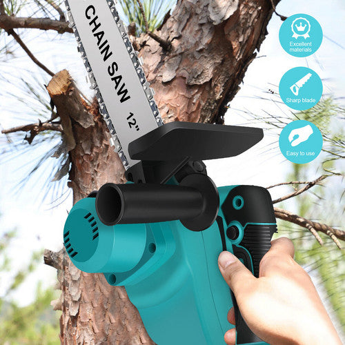 12"inch Cordless Electric Chainsaw + 2 Battery 2 Chain Brushless Wood Cutter Saw